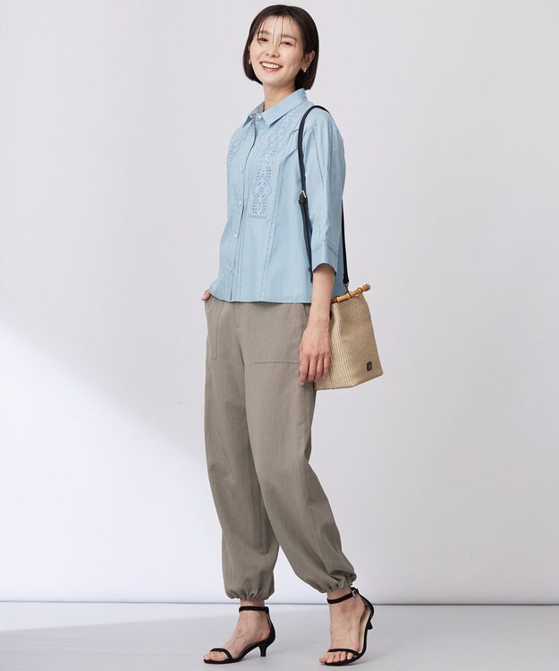 J.PRESS LADIES 【洗える】セルロースライト刺繍  シャツ ブラウス ブルーグリーン系