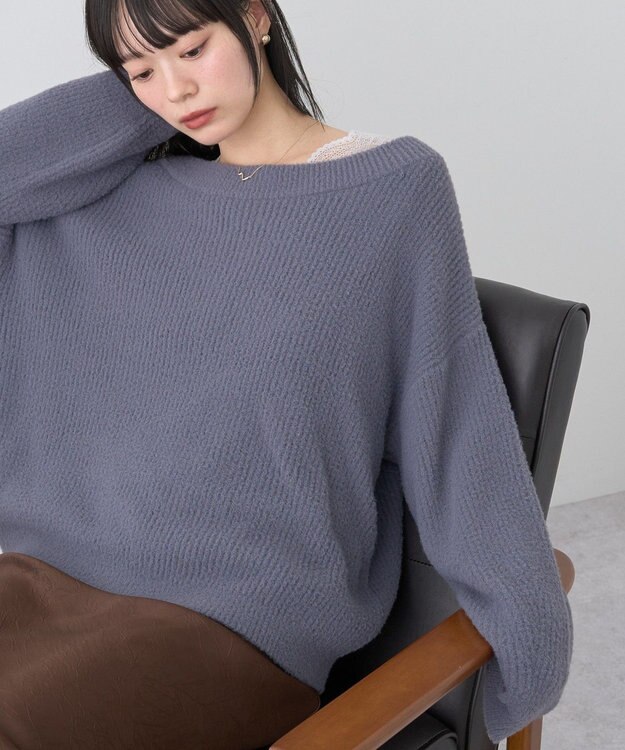 earth music&ecology パウダーシャギー畦プルオーバー Charcoal Gray