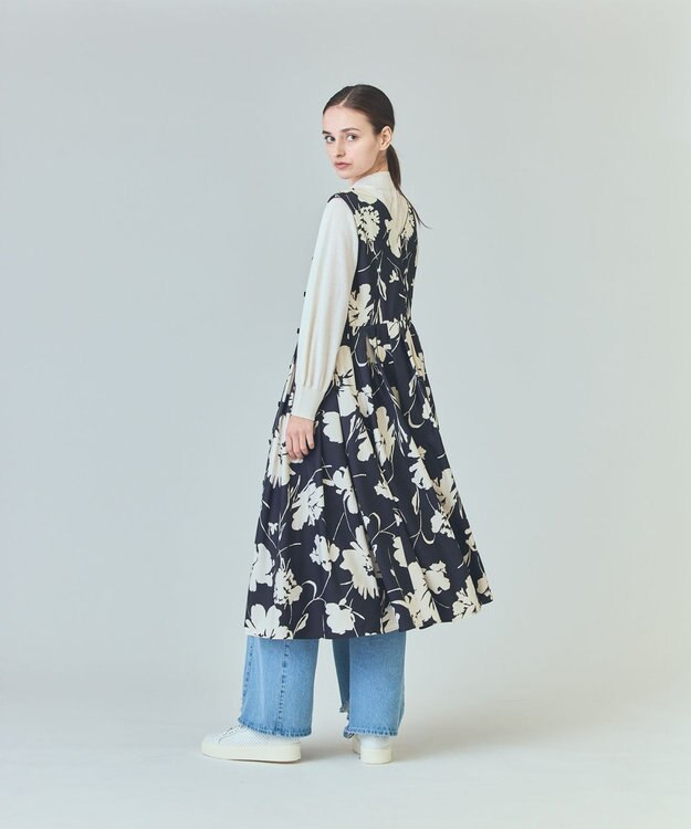 GRACE CONTINENTAL バイカラーボタニカルドレス ブラック