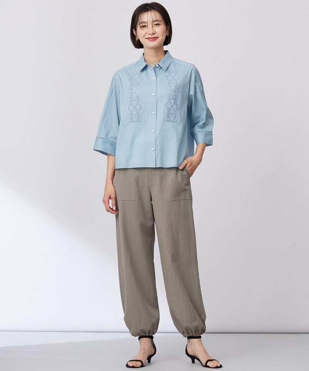 J.PRESS LADIES 【洗える】セルロースライト刺繍  シャツ ブラウス ブルーグリーン系