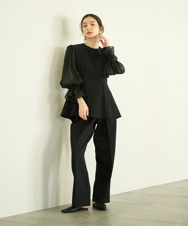 #Newans シアースリーブブラウス ブラック