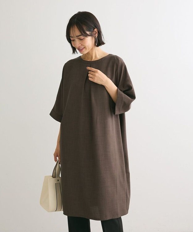 Green Parks 前後２ｗａｙ　ミディ丈タックワンピース Brown