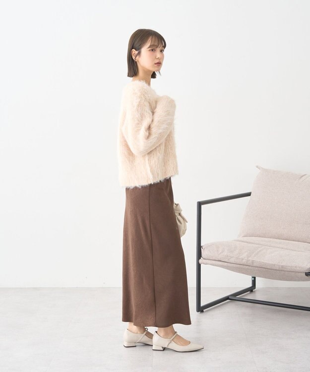 earth music&ecology クルーネックシャギーカーディガン ライトベージュ