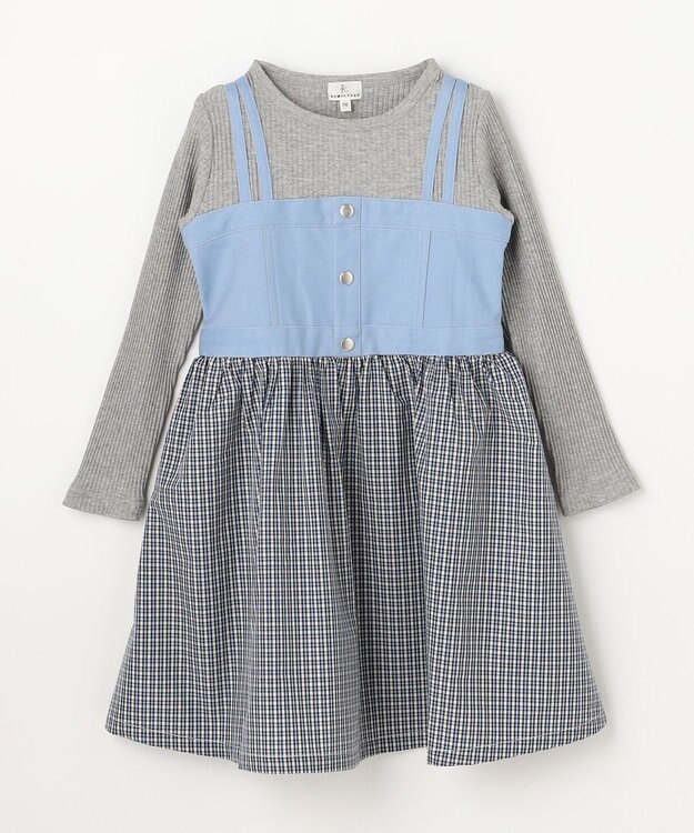組曲 KIDS 【110-140㎝】 チェックドッキング ワンピース サックスブルー