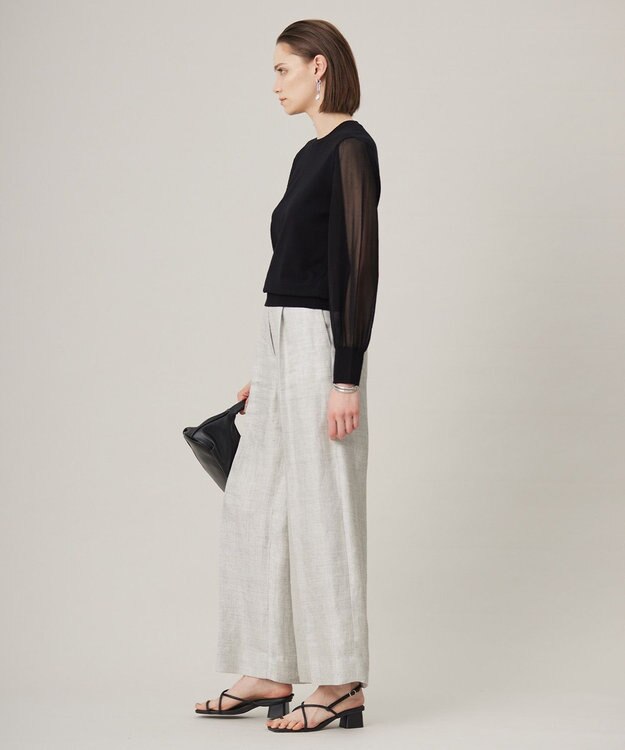 ICB L 【洗える】クロスコンビ シアースリーブニット ブラック系