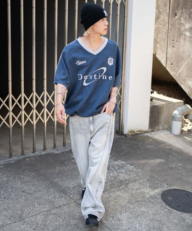 WEGO 【ユニセックス着用ITEM/MLサイズ展開】フェイクスウェードゲームT（SS） ネイビー