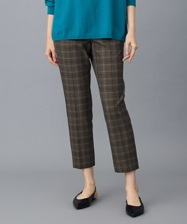 自由区 S TRギャバ裏起毛チェック柄テーパード パンツ ブラウン系チェック