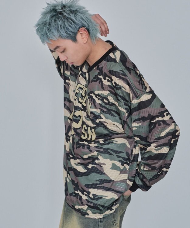 WEGO 【ユニセックス着用ITEM/MLサイズ展開】カモフラナンバリングホッケーT（LS） カーキ