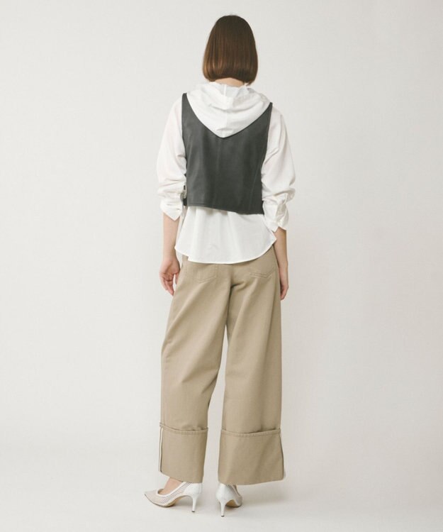 GRACE CONTINENTAL レザーショートジレジャケット チャコール