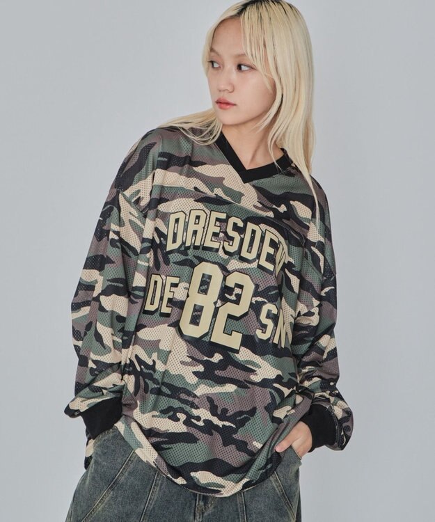 WEGO 【ユニセックス着用ITEM/MLサイズ展開】カモフラナンバリングホッケーT（LS） カーキ