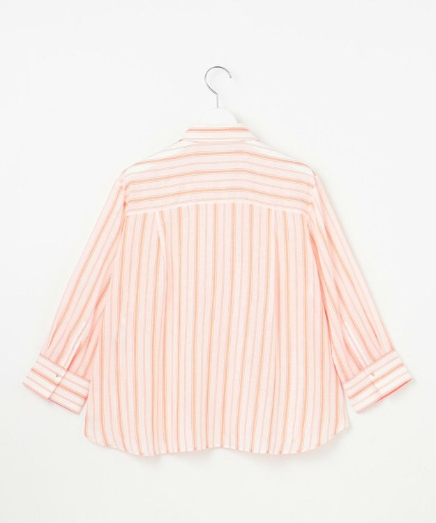 自由区 【ドラマ「明日はもっと いい日になる」着用】【接触冷感・吸水速乾・洗える】ナチュラルリネンクロップド丈 シャツ ホワイト×オレンジ