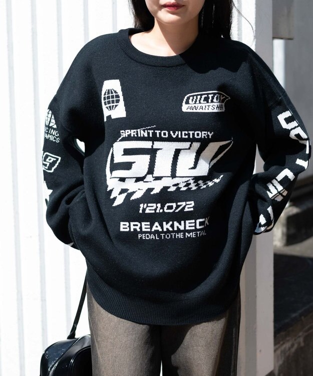 WEGO スポーツグラフィックジャガードニット ブラック