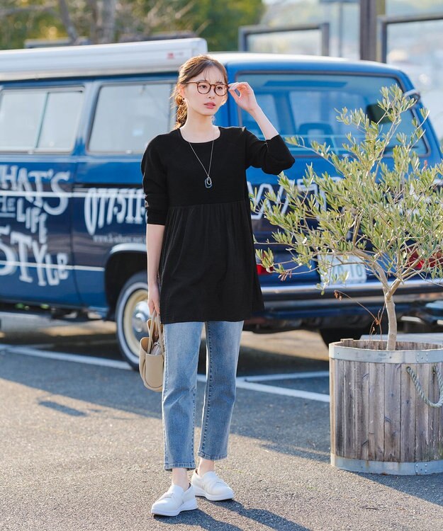 Tiaclasse L ヴィンテージサテンドッキングニットチュニック ブラック