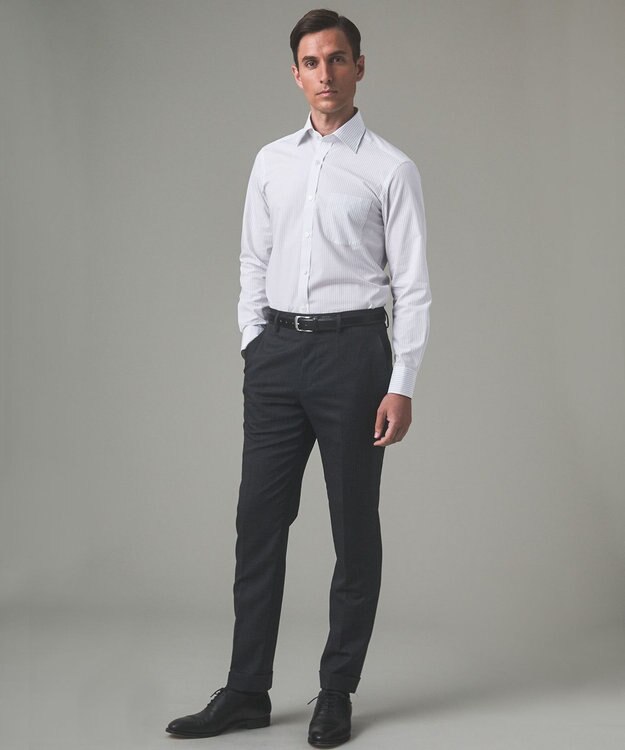 GOTAIRIKU 【形態安定】PREMIUMPLEATS_セミワイドカラー 通年ドレスシャツ（ストライプ） ライトグレーストライプ