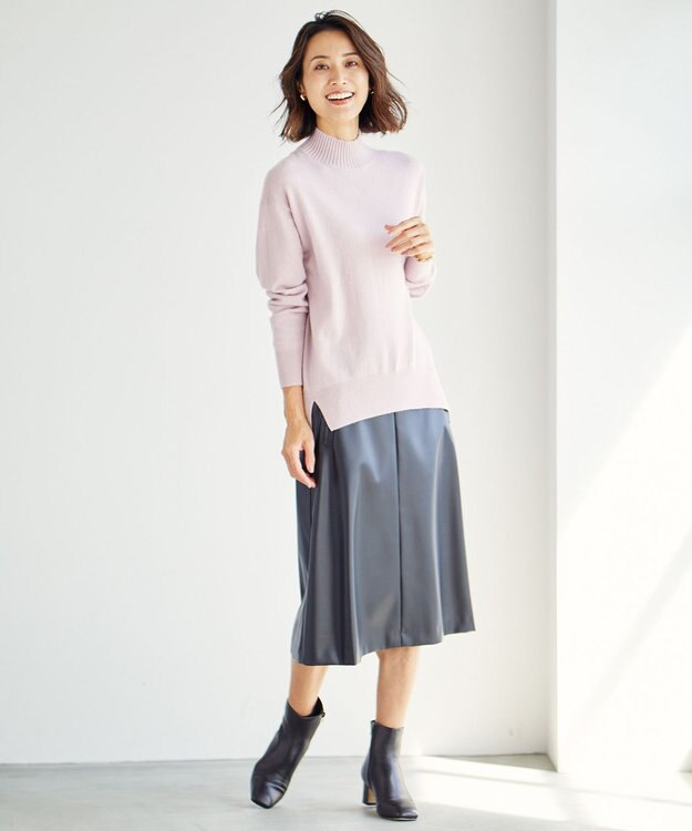 J.PRESS LADIES 【洗える】シンセティックマットleather スカート ブラック系