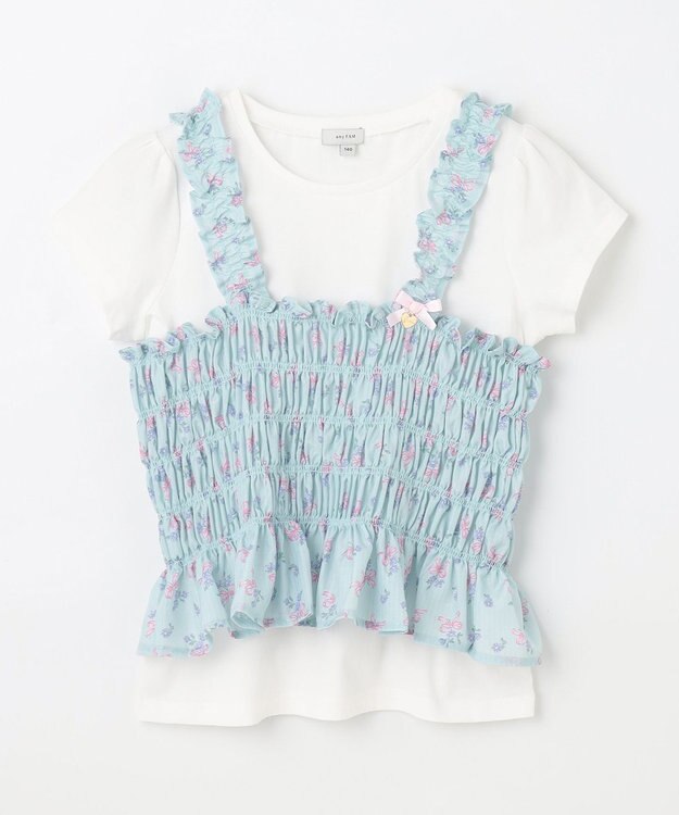 ANY KIDS フラワー×リボン ビスチェ付きTシャツ ミント