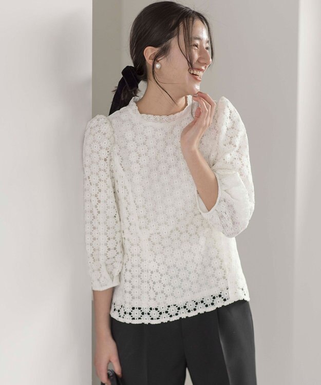 組曲 S 【WEB限定】フラワーレース ペプラムトップス アイボリー系