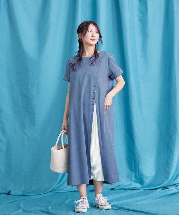 Tiaclasse 【UVケア・接触冷感】”あまラク” アシメプリーツカットソーワンピース ブルー