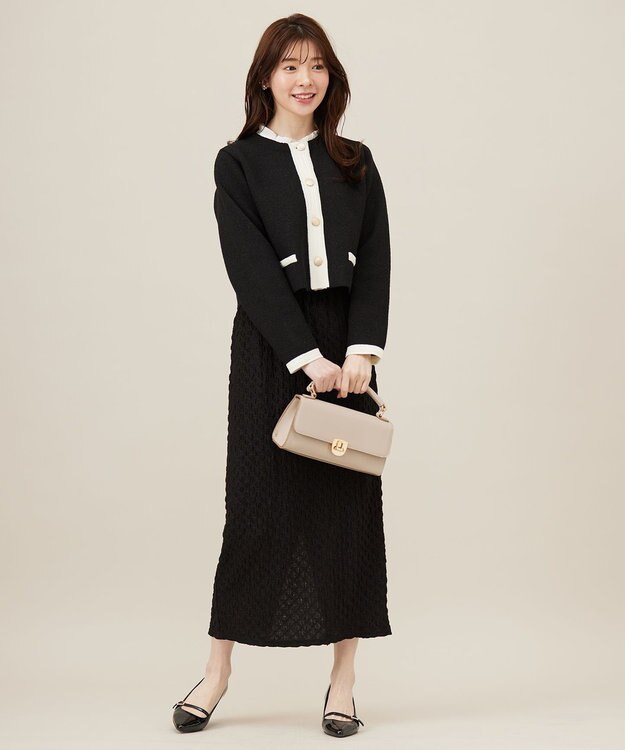 ANY SIS L バイカラーラメニット カーディガン ブラック×オフ