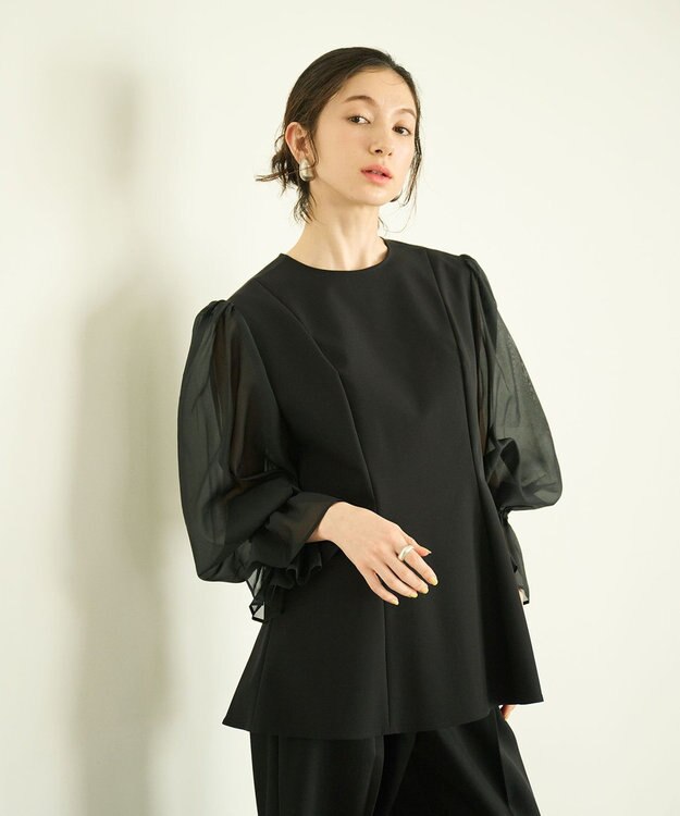 #Newans シアースリーブブラウス ブラック