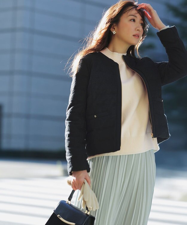 ANY SIS L 【2WAY】ツイードノーカラー ダウンジャケット ブラック