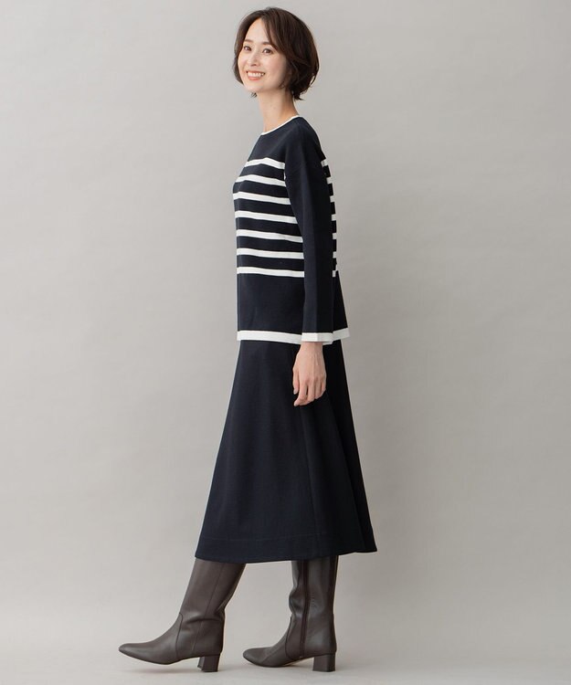 自由区 L 【洗える】コットンカシミヤ ボーダーニット ネイビー系1