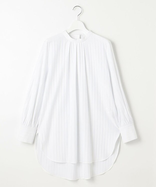 自由区 【洗える】ストレッチシャーティングスタンドカラーストライプ ブラウス アイボリー系1