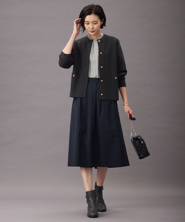 J.PRESS LADIES S 【洗える】グレイス メモリータフタ タック スカート ネイビー系