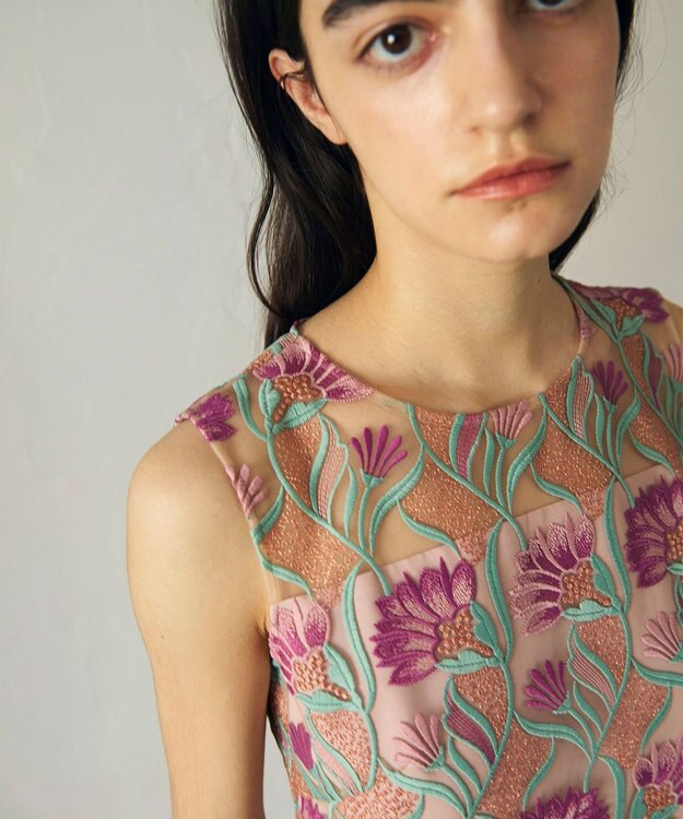 GRACE CONTINENTAL フラワー刺繍チュールドレス ピンク