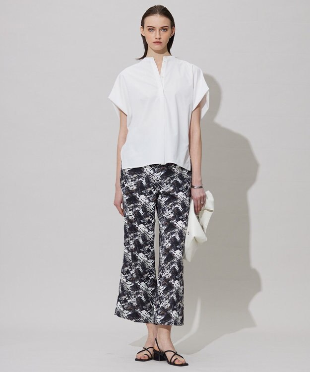 ICB L 【洗える】 ブラッシュプリント ワイドパンツ クリームブラウン系