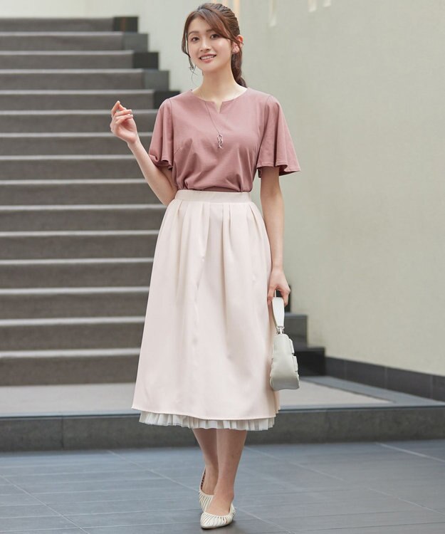 Tiaclasse 【おのののかさん着用】「サマケア」キーネックフレアスリーブトップス ピンク