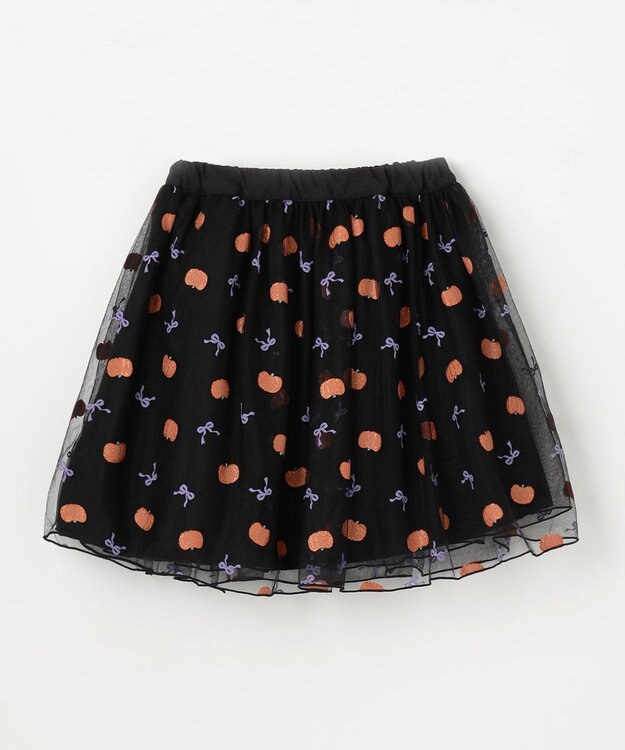 ANY KIDS ラメチュールフレアスカート ブラック×カボチャ