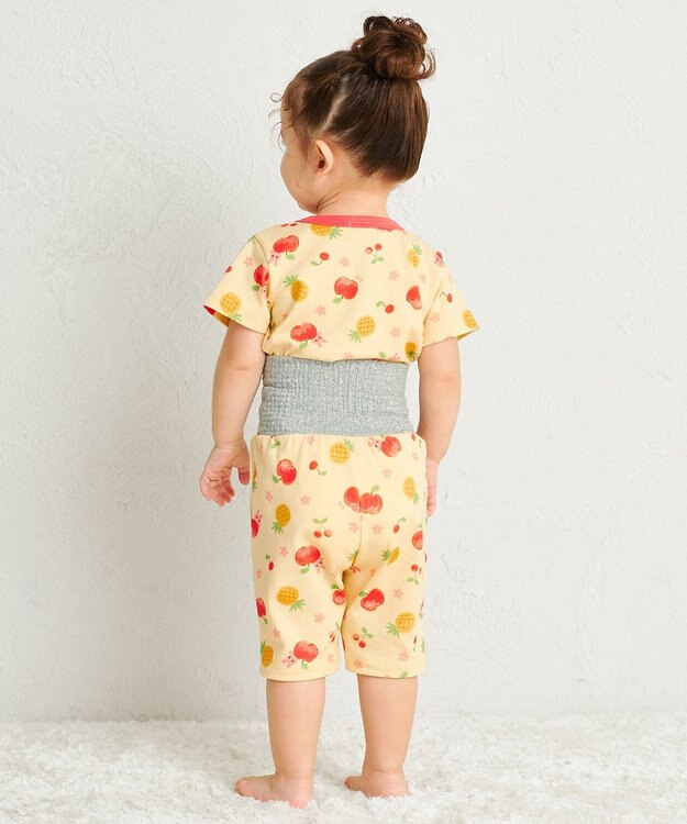 MIKI HOUSE HOT BISCUITS 【80-120cm】 フルーツ柄 腹巻き付き 天竺素材 半袖パジャマ 黄