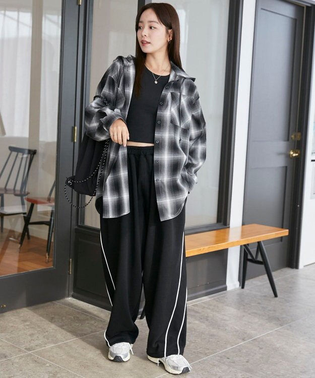 WEGO フードチェックBIGシャツ ブラック