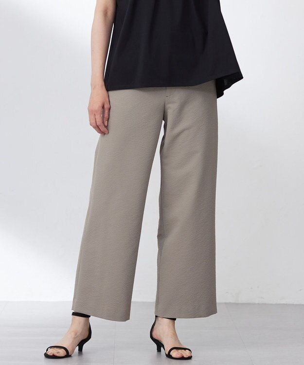 J.PRESS LADIES L 【洗える・吸水速乾】DRYライトサッカー ワイド パンツ モカ系