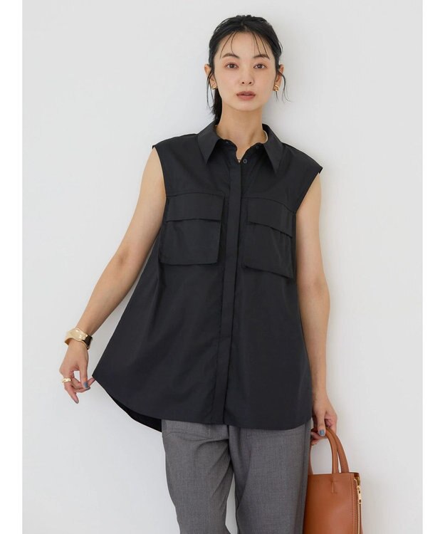 AMERICAN HOLIC ノースリーブＷポケットシャツ Black