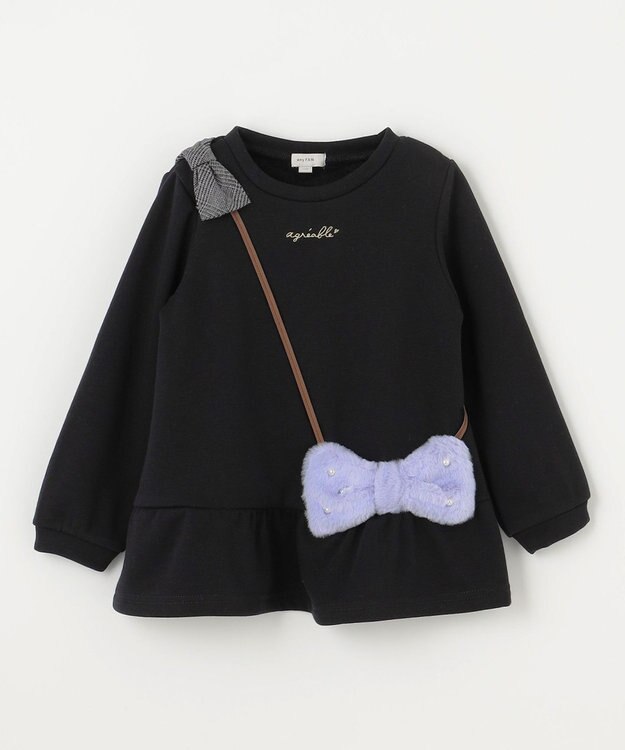 ANY KIDS 裏シャギーポシェットトレーナー ブラック×リボン