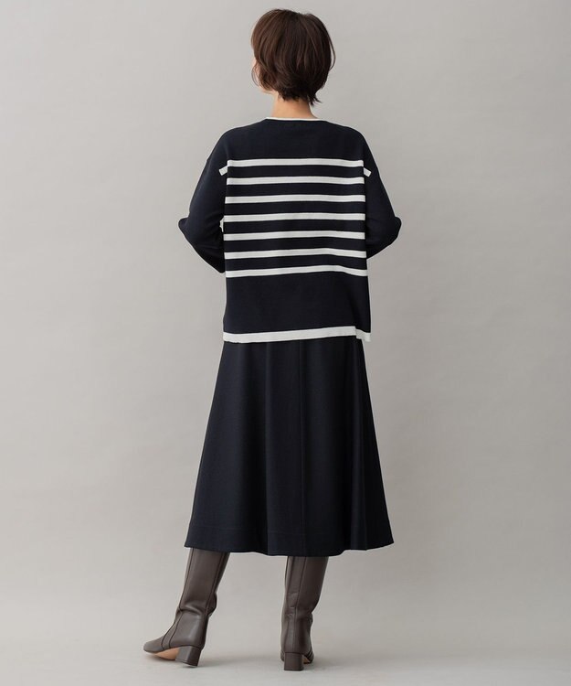 自由区 L 【洗える】コットンカシミヤ ボーダーニット ネイビー系1