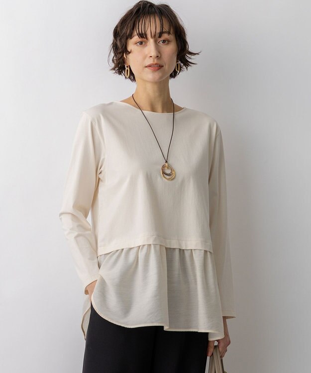 23区 L ナチュラルコットンベア シアードッキング カットソー ベージュ系