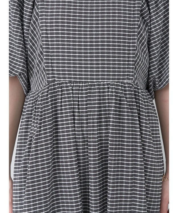 earth music&ecology ボリュームスリーブＣｈｅｃｋワンピース Black