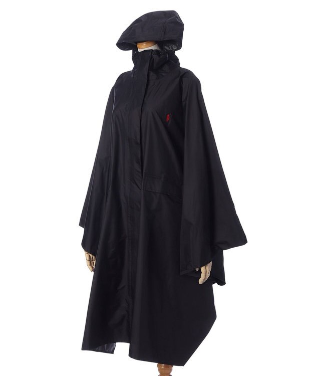 MOONBAT POLO RALPH LAUREN(ポロ ラルフローレン) ポロポニー ポケッタブル レインポンチョ レインコート 無地 フード 収納袋 ロゴ入 レディース ブラック