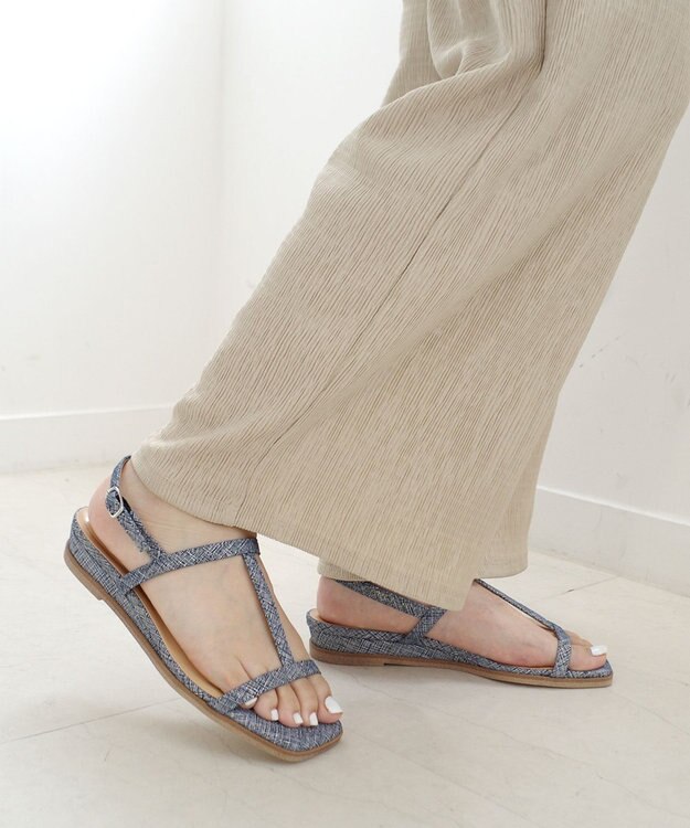 Pointer 日本製 本革ゴム仕様ストラップスクエアトゥサンダル デニム