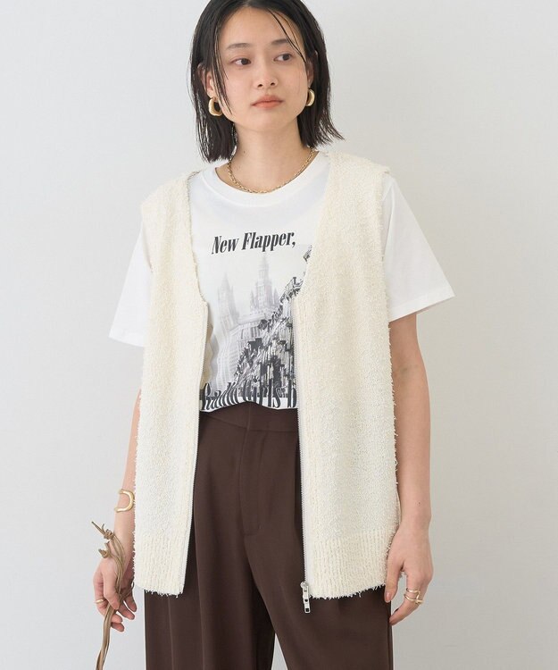 AMERICAN HOLIC ダブルZIPシャギーニットベスト Ivory