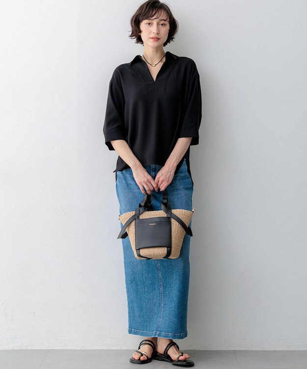 23区 ストレッチジョーゼット スキッパー ブラウス ブラック系