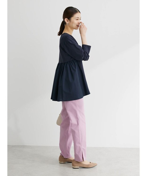 Green Parks バックギャザー布帛切替プルオーバー Navy