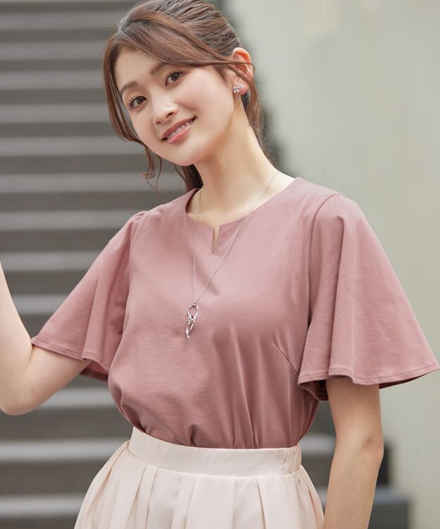 Tiaclasse 【おのののかさん着用】「サマケア」キーネックフレアスリーブトップス ピンク