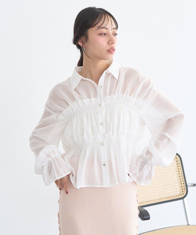 earth music&ecology シャーリングストライプシャツ Stripe White