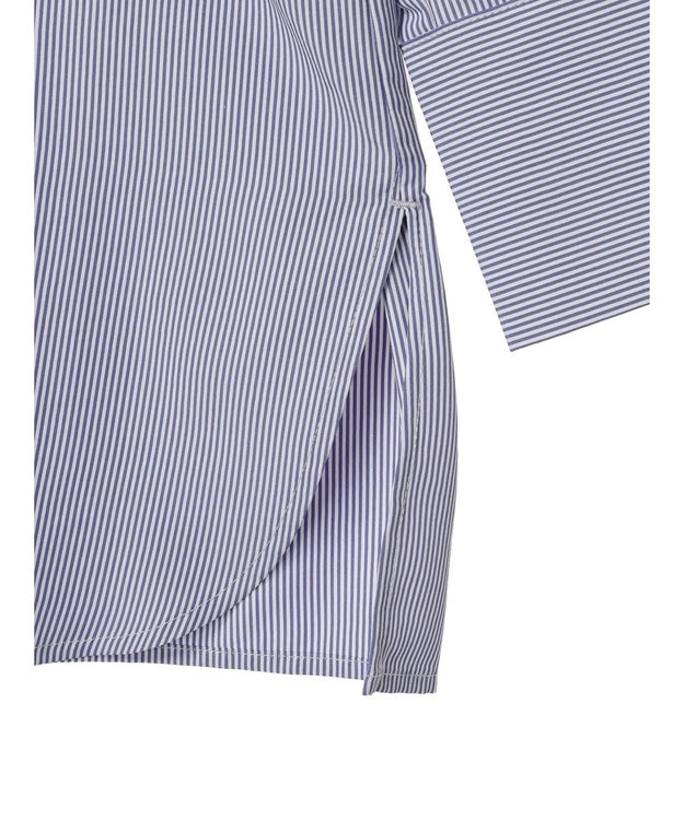 Green Parks レイヤードアソート柄シャツチュニック Stripe Blue