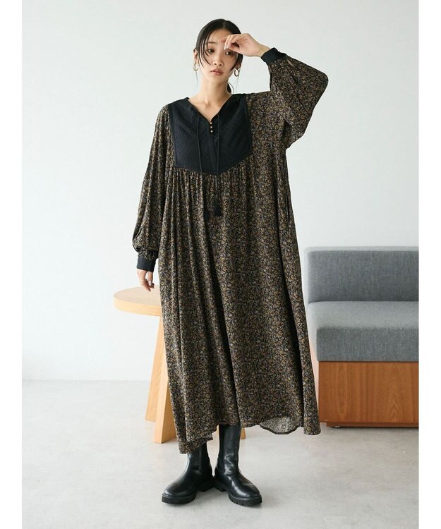 CRAFT STANDARD BOUTIQUE レーヨンキルト切替ワンピース Flower