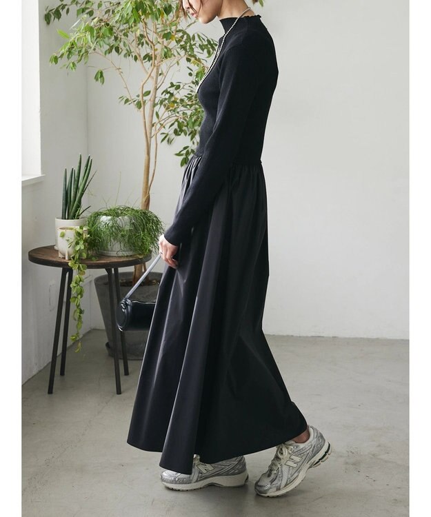 Green Parks AnriettMusee  リブニットドッキングワンピース Black